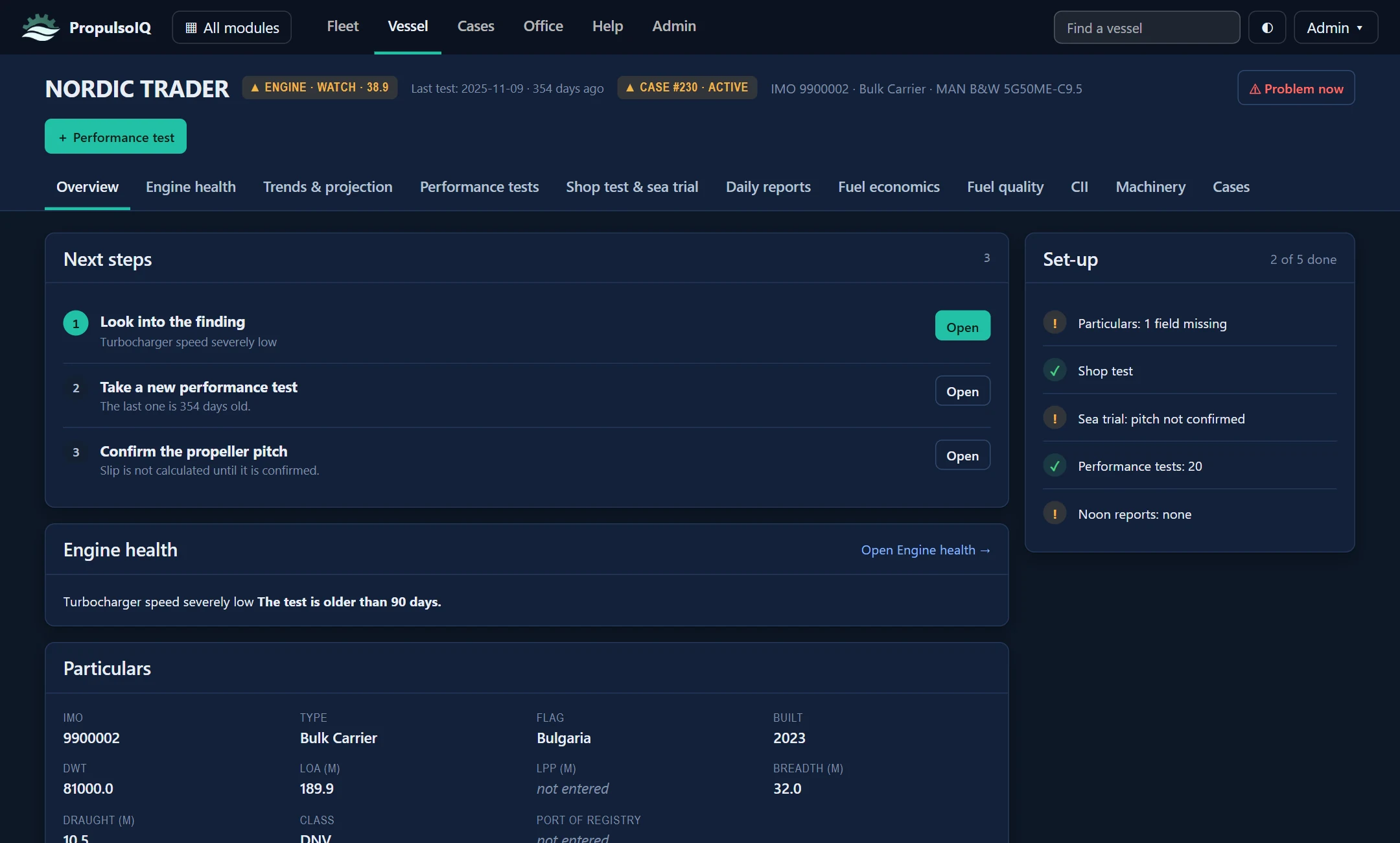 Vessel overview in PropulsoIQ: next steps, set-up and particulars of an example vessel